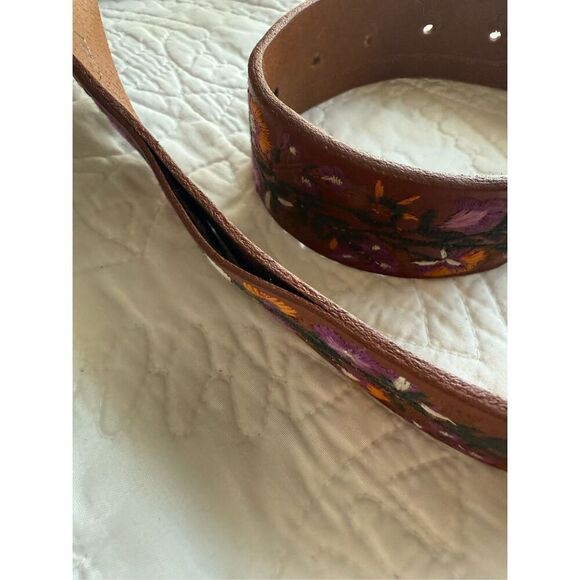 Vera Pelle Embroidered Brown Leather Belt - Picture 10 of 13